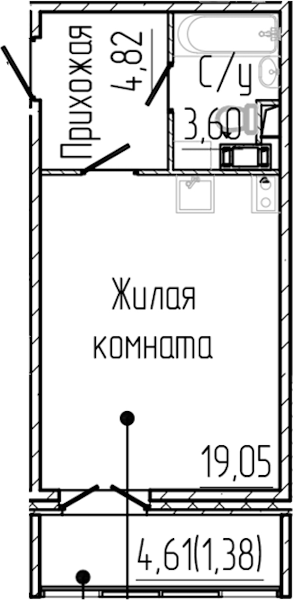 Квартира студия 28.85 м², 3/8 эт., ЖК «SERTOLOVO PARK»